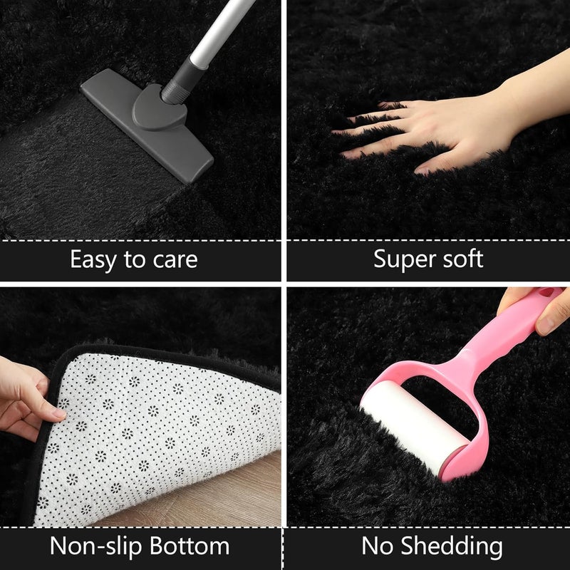 AROGAN Shag 2x6 Runner Rug for Bedroom, Washable Rugs Runners with Memory Foam for Hallways, Entryway Indoor Fluffy Throw Rug for Beside Living Room Kids Girls Nursery Dorm, Black - Image 5